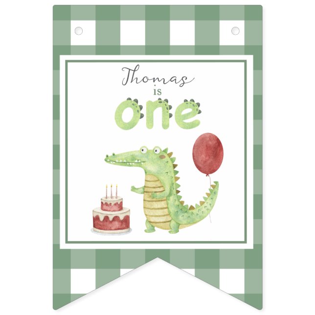 Watercolor Crocodile 1st birthday Bunting (First Flag)
