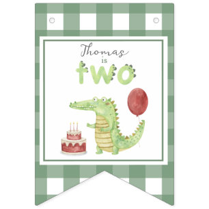 Watercolor Crocodile 2nd birthday Bunting