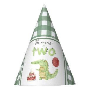 Watercolor Crocodile 2nd birthday Party Hat