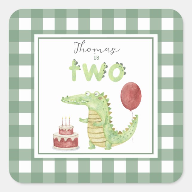 Watercolor Crocodile 2nd birthday Square Sticker (Front)