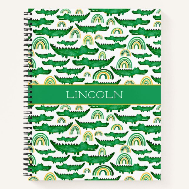 Watercolor Crocodile Alligator Rainbow Personalise Notebook (Front)