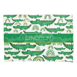 Watercolor Crocodile Alligator Rainbow Personalise Pillowcase