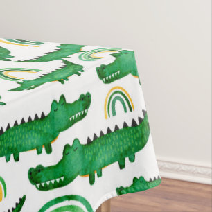 Watercolor Crocodile Alligator Rainbow  Tablecloth