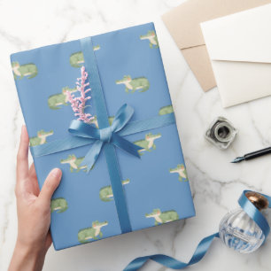 Watercolor Crocodiles on Blue Wrapping Paper