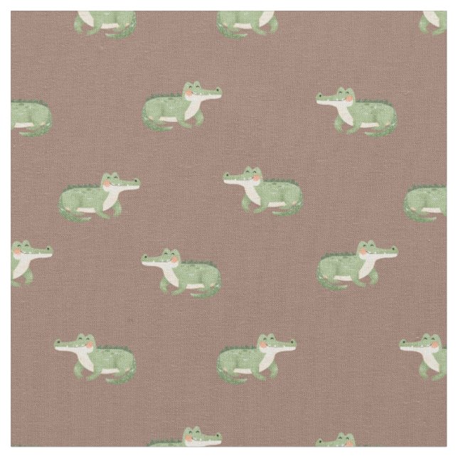 Watercolor Crocodiles on Brown Fabric (Close Up)
