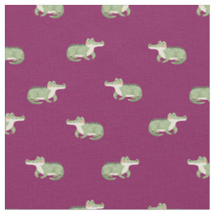 Watercolor Crocodiles on Dark Pink Fabric