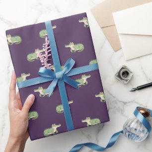 Watercolor Crocodiles on Dark Purple Wrapping Paper