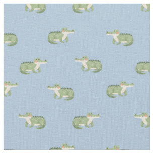 Watercolor Crocodiles on Light Blue Fabric