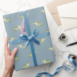 Watercolor Crocodiles on Light Gray-Blue Wrapping Paper