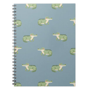 Watercolor Crocodiles on Light Grey-Blue Notebook