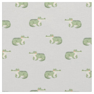 Watercolor Crocodiles on Light Grey Fabric
