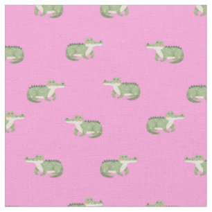 Watercolor Crocodiles on Pink Fabric
