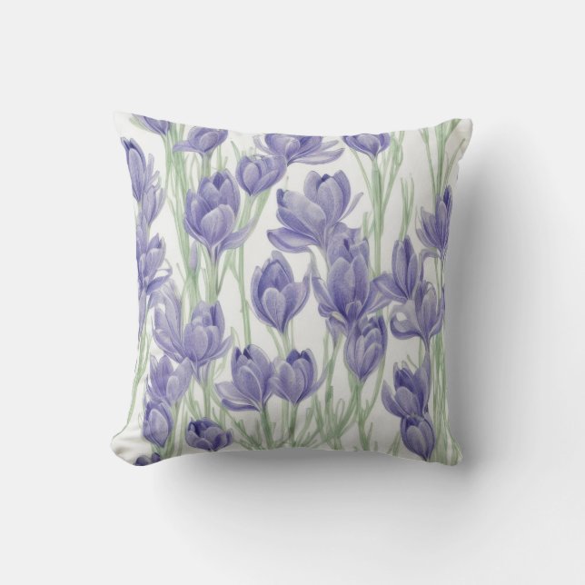 Watercolor Crocus Flowers Cushion (Front)