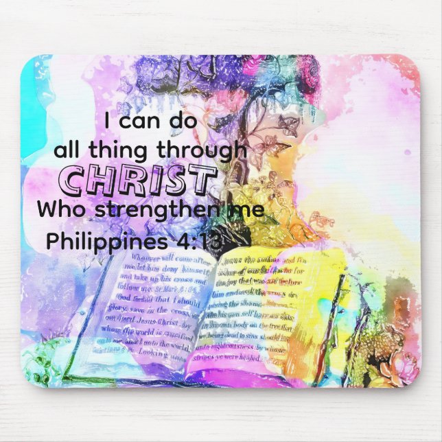 Watercolor cross bible verse Christian  Mouse Pad (Front)