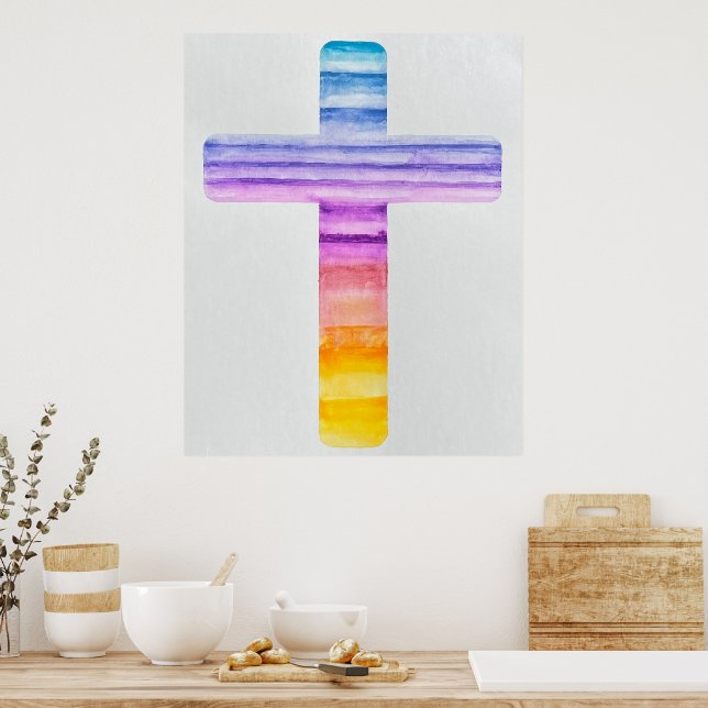 Watercolor Cross / Christian Art / Peaceful Poster (Kitchen)