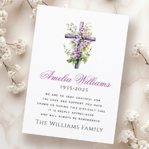 Watercolor cross flower funeral sympathy thank you