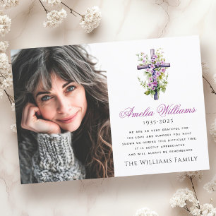 Watercolor cross flower sympathy photo thank you