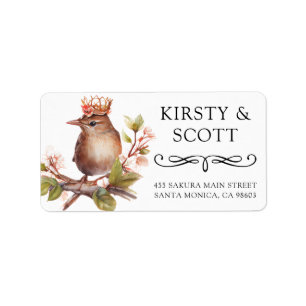 Watercolor Crowned Spring Bird Address Label