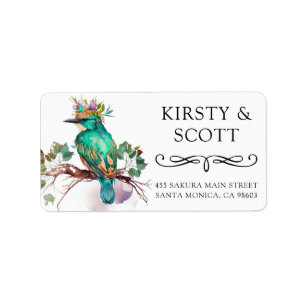 Watercolor Crowned Spring Bird Address Label