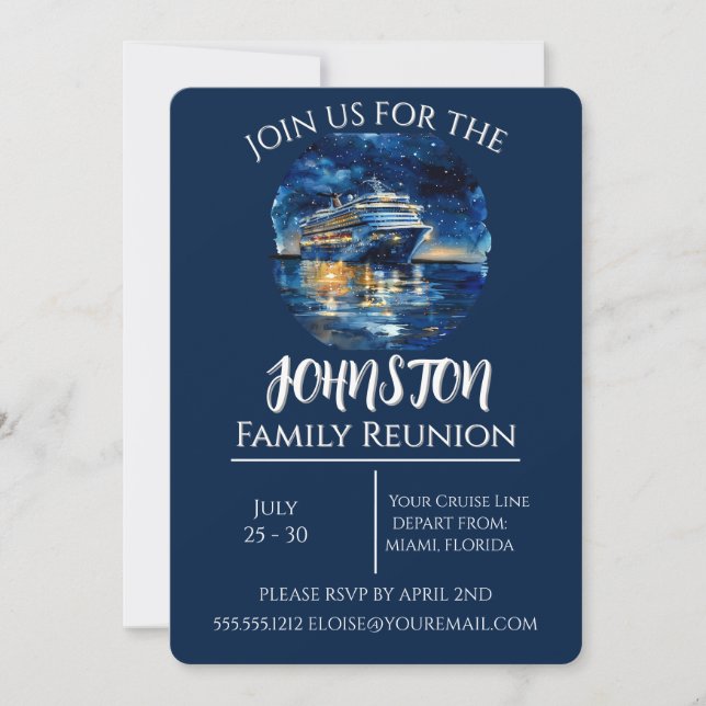 Watercolor Cruise Ship Family Reunion Invitation   (Front)