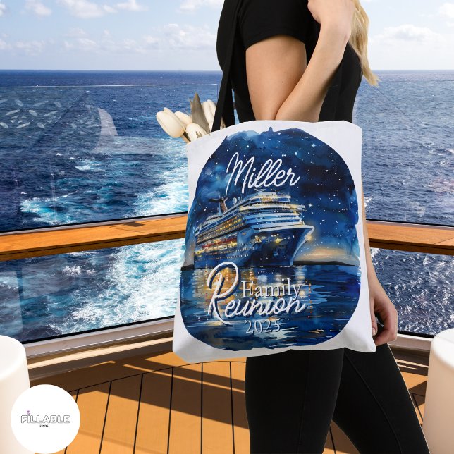Watercolor Cruise Ship Family Reunion Tote Bag (Make your family reunion cruise memorable with this fun customizable tote bag!  )