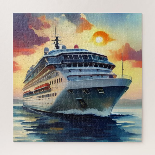 Watercolor Cruise Ship Sunset Jigsaw Puzzle (Vertical)