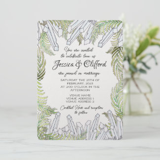 Watercolor Crystal and Fern Wedding invitation