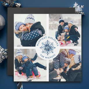 Watercolor Crystal Blue Snowflake 4 Photo Collage