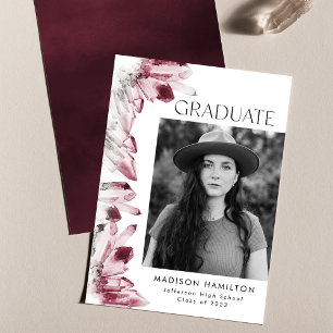 Watercolor Crystals Burgundy Photo Graduation Announcement