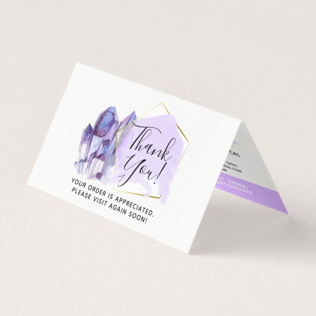 Watercolor Crystals & Gold Boho Thank You Card (Front)