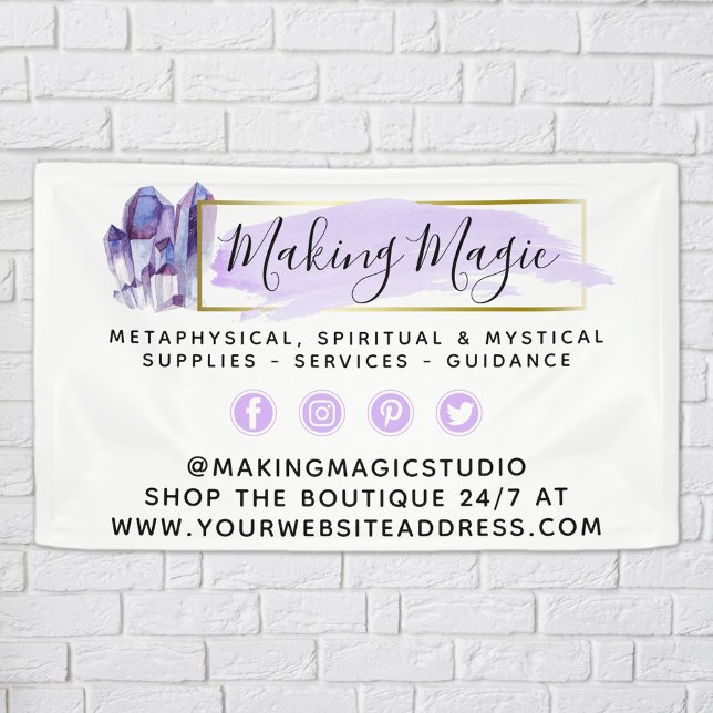 Watercolor Crystals & Gold Geometric Boho Logo Banner (Creator Uploaded)