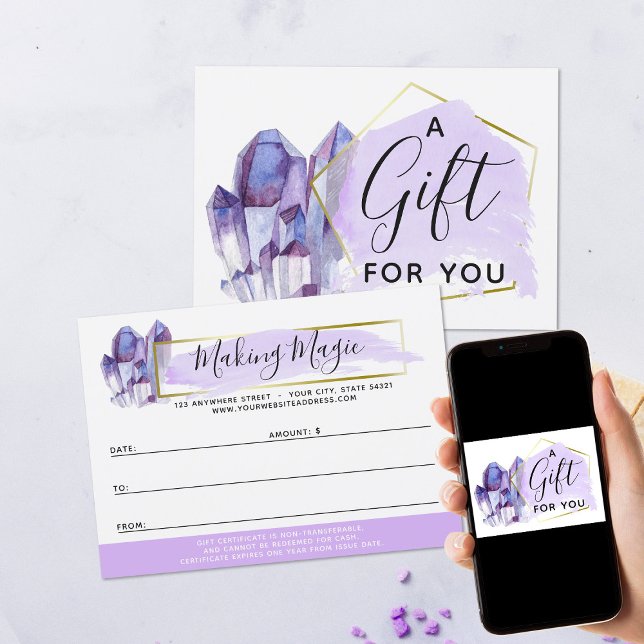 Watercolor Crystals & Gold Gift Certificate Card (Creator Uploaded)
