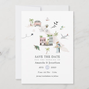 Watercolor Cuba Destination Wedding Save The Date