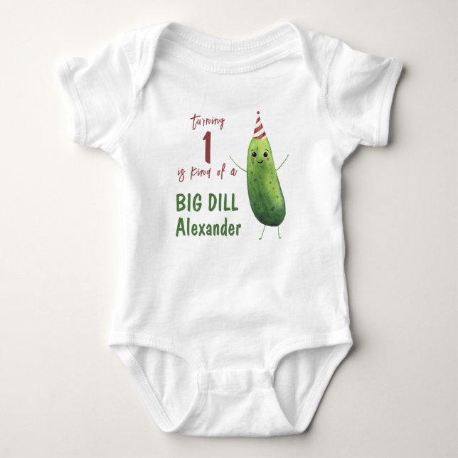 Watercolor Cucumber Big Dill Birthday Party Baby Bodysuit (Front)