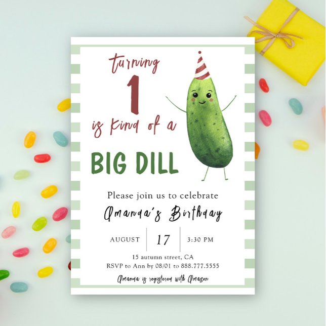 Watercolor Cucumber Big Dill First Birthday  Invitation (Creator Uploaded)