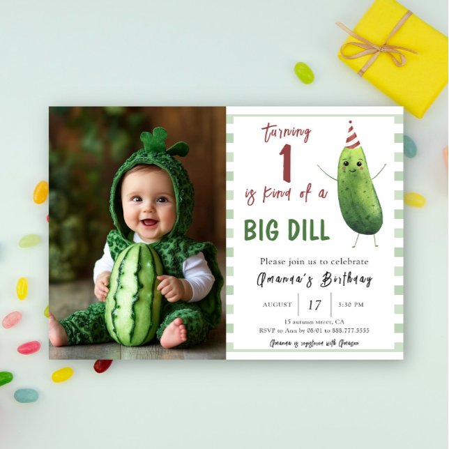 Watercolor Cucumber Big Dill First Birthday  Invitation (Creator Uploaded)