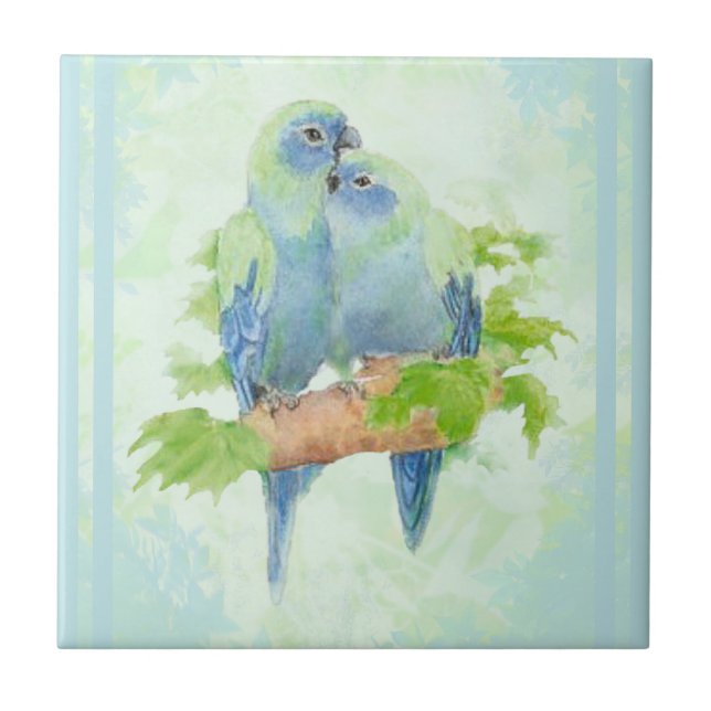 Watercolor Cuddling Blue Parrot Bird Wildlife Art Ceramic Tile (Front)