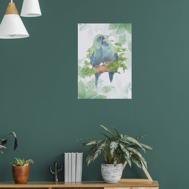 Watercolor Cuddling Parrot Bird Couple Tropical Poster (Living Room 1)