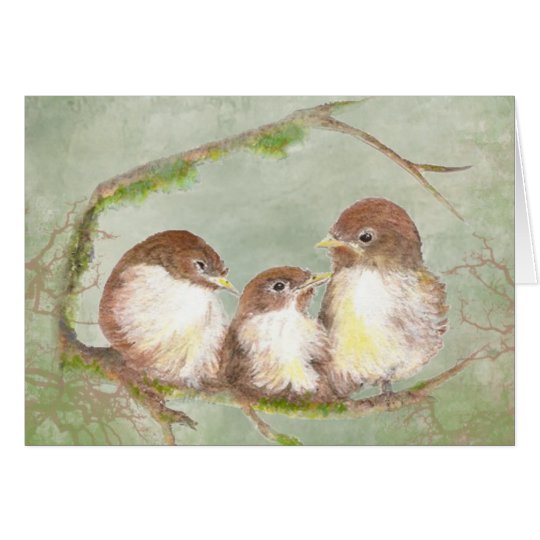 Watercolor Cuddling Sparrow Bird Family Card