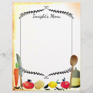 Watercolor culinary dinner party menu letterhead