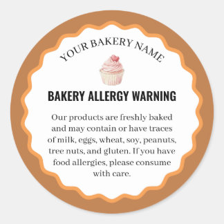 Watercolor Cupcake Bakery Allergy Warning Classic Round Sticker