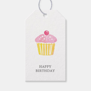 Watercolor Cupcake Birthday Present Gift Tag