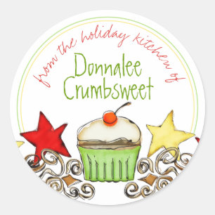 watercolor cupcake Christmas baking to from Classic Round Sticker