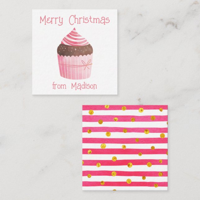 Watercolor Cupcake Christmas Gift Enclosure Cards (Front/Back)