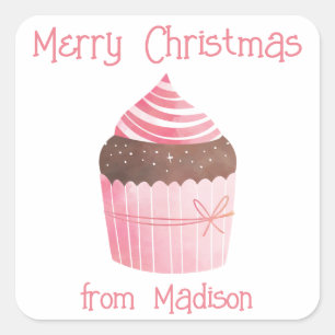 Watercolor Cupcake Christmas Gift Enclosure Cards Square Sticker