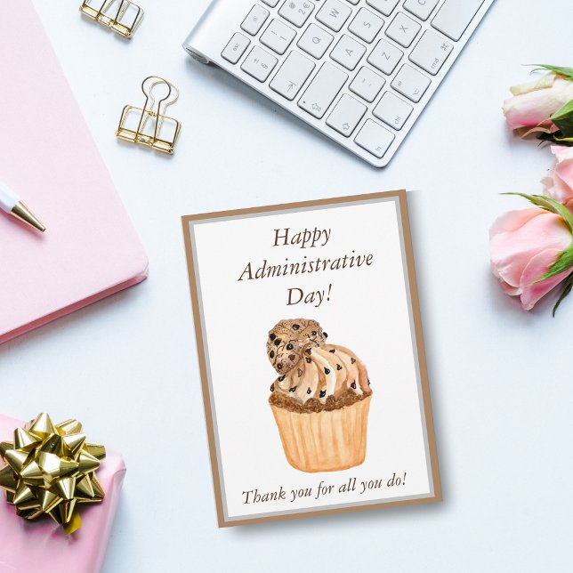  Watercolor Cupcake Happy Administrative Day Thank You Card (Creator Uploaded)