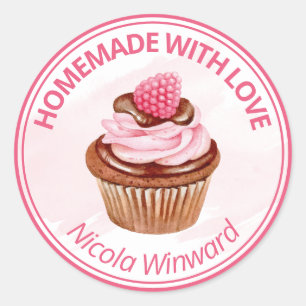 Watercolor Cupcake Homemade Small Business Classic Round Sticker