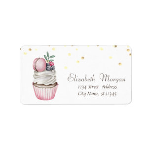 Watercolor Cupcake Macaron Confetti Label