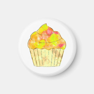 Watercolor Cupcake Painting Button Magnet