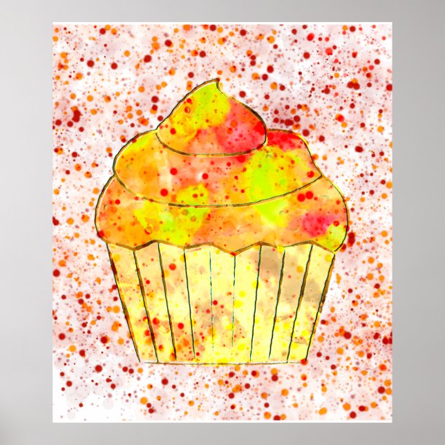 Watercolor Cupcake Painting With Sprinkles Poster (Front)